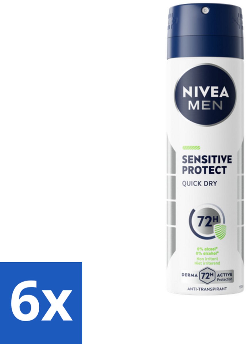 NIVEA MEN - Deodorant Spray - Sensitive Protect - 150 ml - Voordeelverpakking - 6 stuks