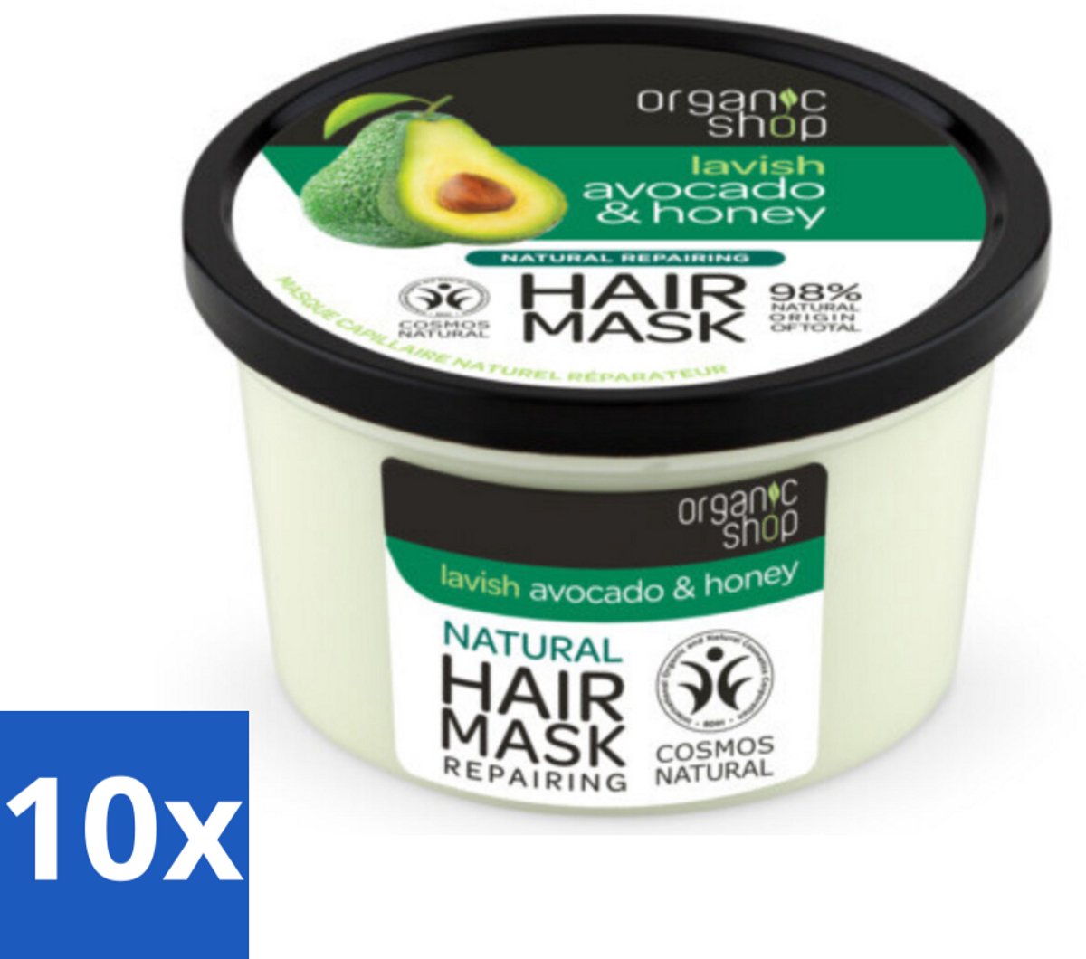 Organic Shop - Haarmasker Avocado & Honey - Hydraterend en Verzachtend - 250 ml - Bulkverpakking - 10 stuks