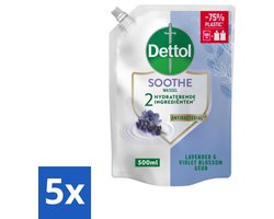 5 x Dettol - Handzeep Navulling - Soothe - Lavendel & Vioolbloesem - 500 ml - Handzeep Navulling - Handhygiëne - Antibacterieel - Handen Reinigen - Handen Verzorgen