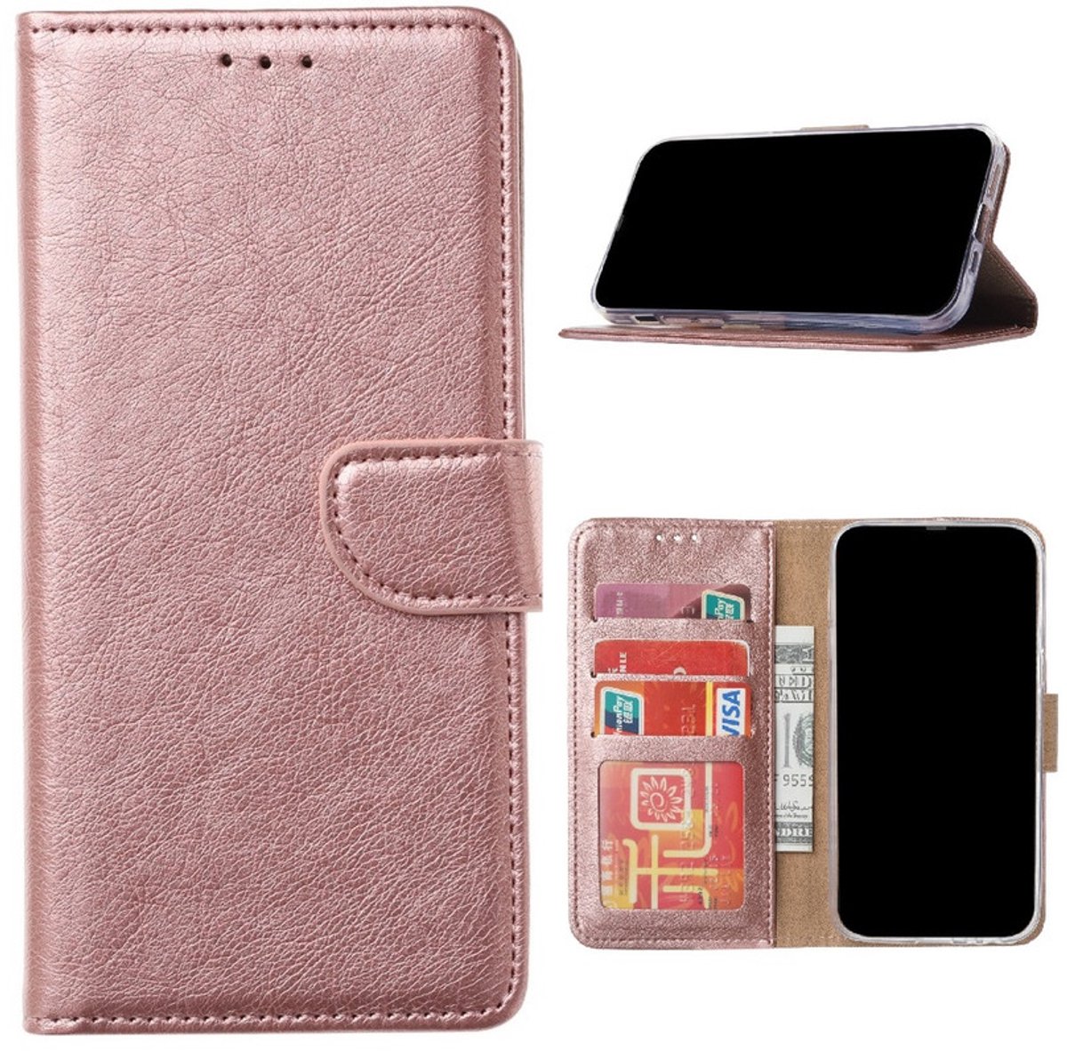 Bookcase Telefoonhoesje Geschikt voor iPhone 16 Pro Max - Hoesje - Ruimte voor 3 pasjes - Magneetlipje - Portemonnee - FuturiQ - Rosé Goud