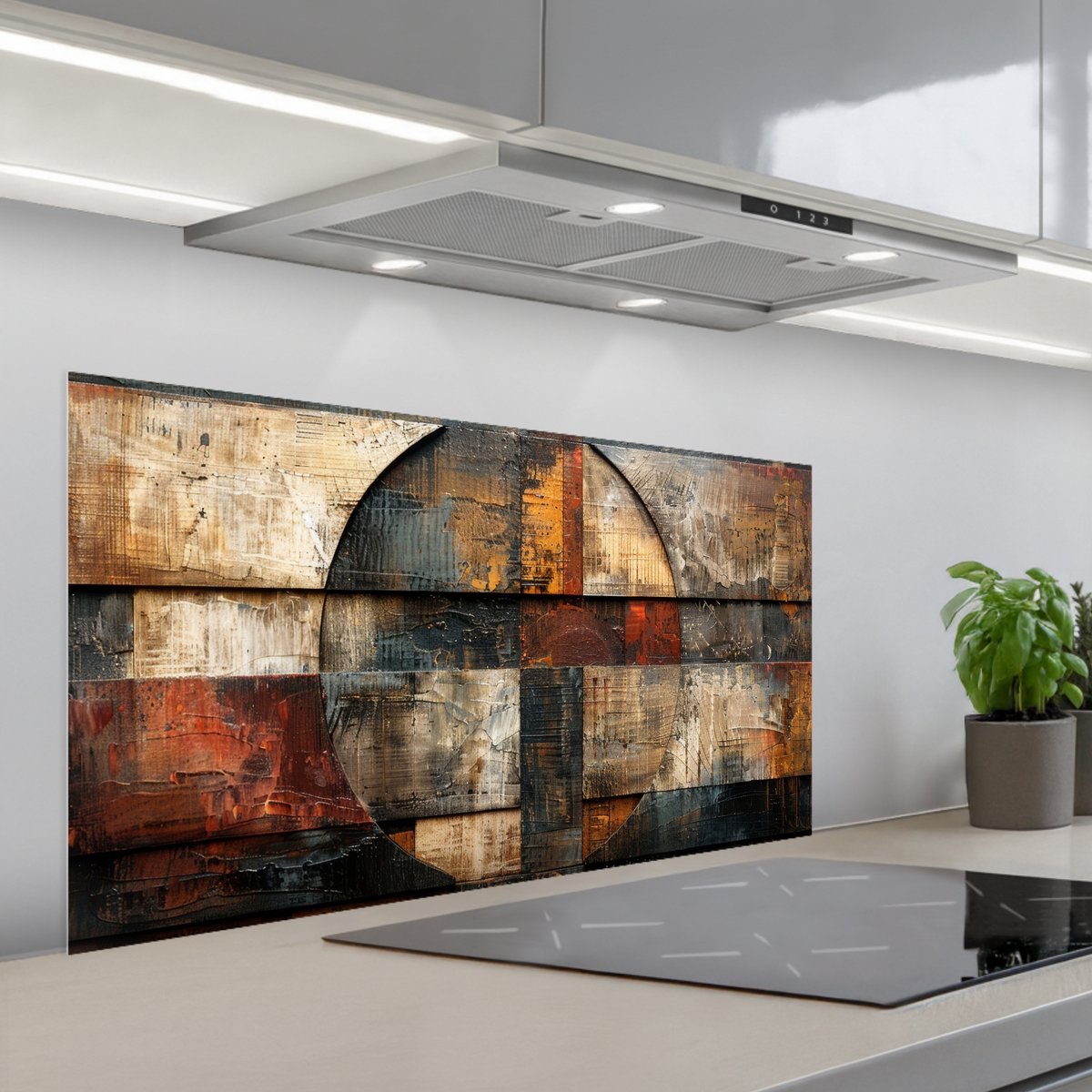 Spatscherm 100x50 cm - Zelfklevende achterwand Kunst - Bruin - Abstract - Hout motief - Keuken muurbeschermer - Spatwand fornuis
