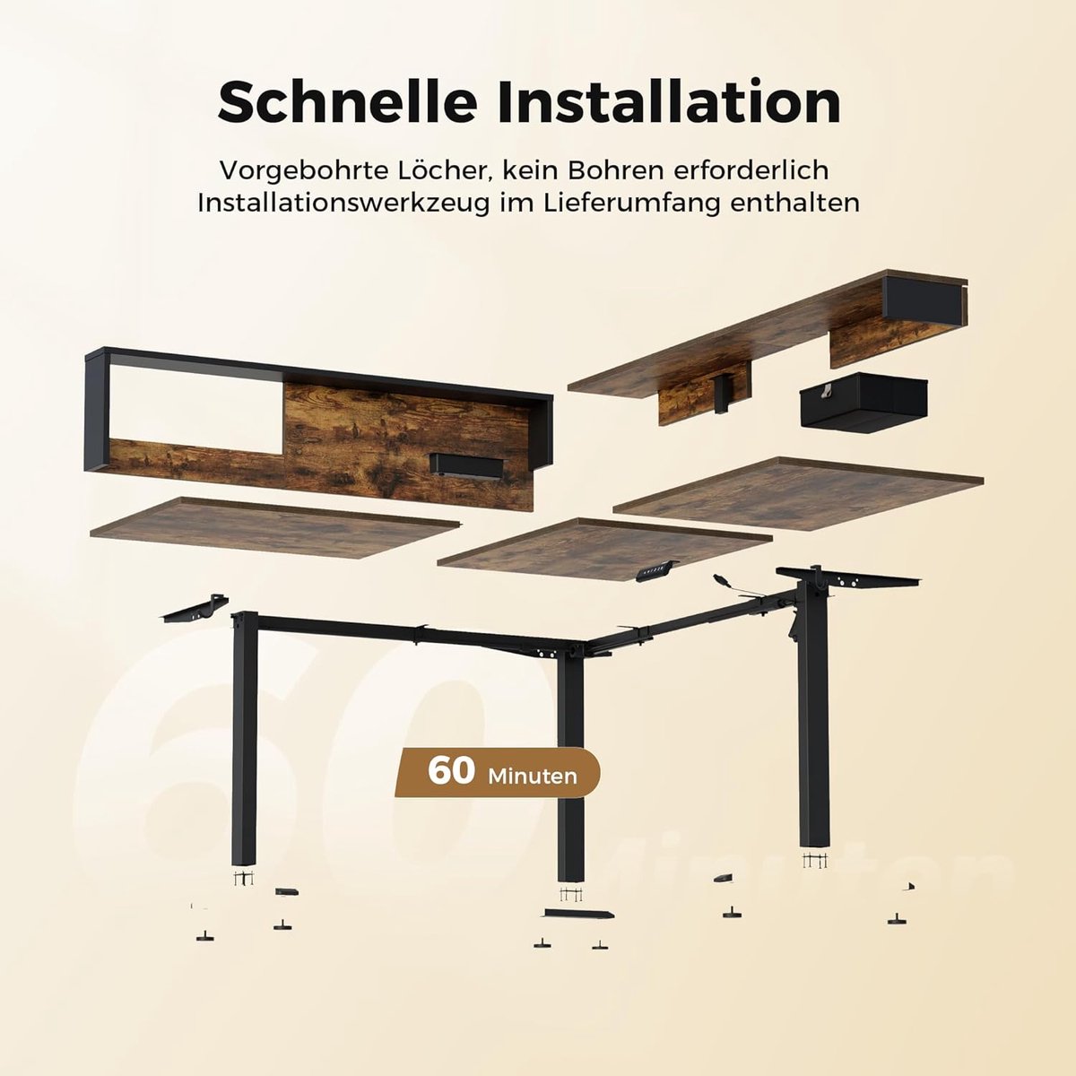 Elektrisch Bureau L-vorm – AgilisPro Premium 160x140 cm | In hoogte verstelbaar Kantoor- & Thuisbureau met Geheugenfunctie, LED Sfeerverlichting & Schokabsorptietechnologie | Modern Bruin Bureau voor Gaming en Werk