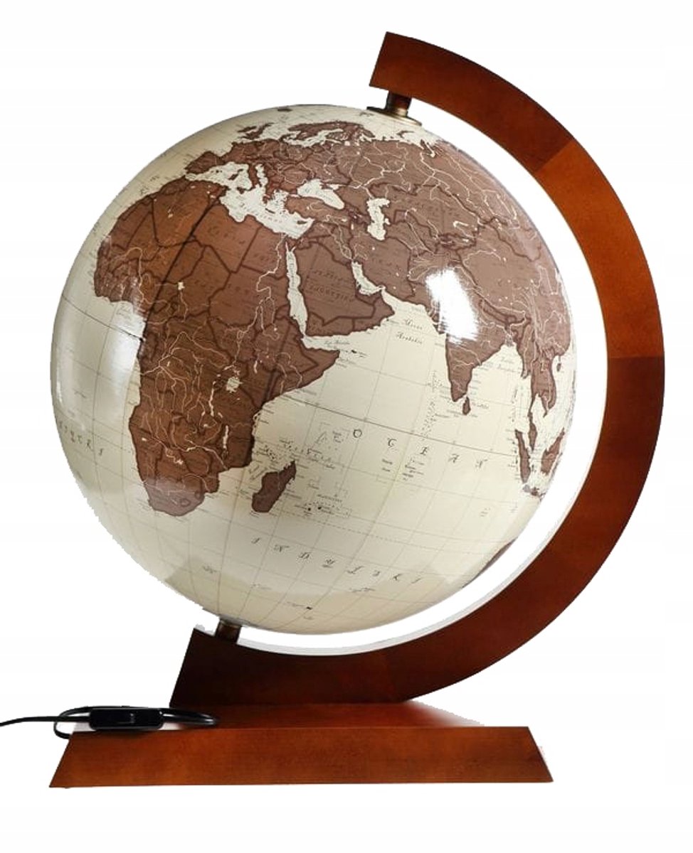 Antieke Globus 32cm Verlicht Houten Voet Decoratief Stijlvol