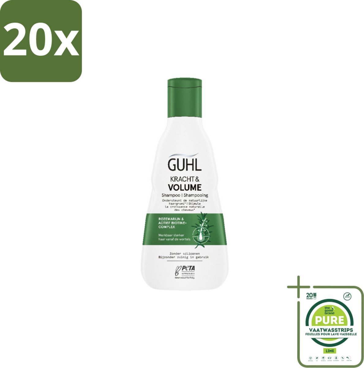 20 x Guhl – Shampoo – Kracht & Volume – 250 ml - Grootverpakking - Krachtige Shampoo - Volume Shampoo - Haarversterkende Shampoo - Shampoo Voor Dun Haar - Biotine Shampoo