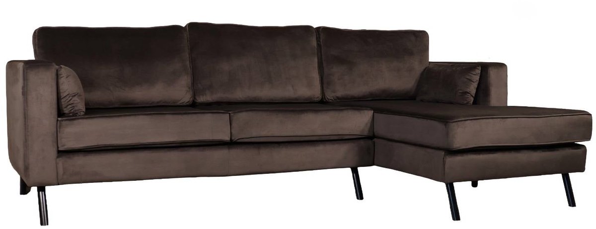 Lizzely Garden & Living Hoekbank Hilde 270cm loungebank donkergrijs velvet rechts bankstel hoeksalon zetel