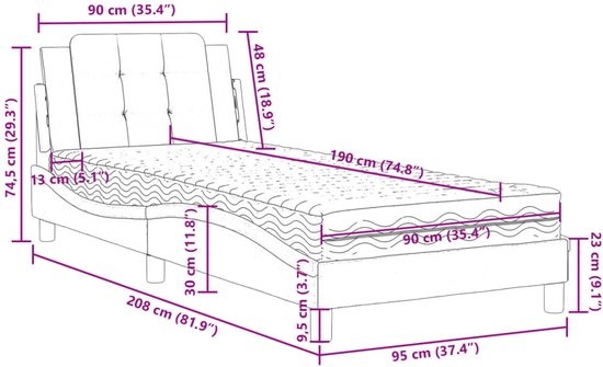 vidaXL-Bed-met-matras-kunstleer-zwart-en-wit-90x190-cm