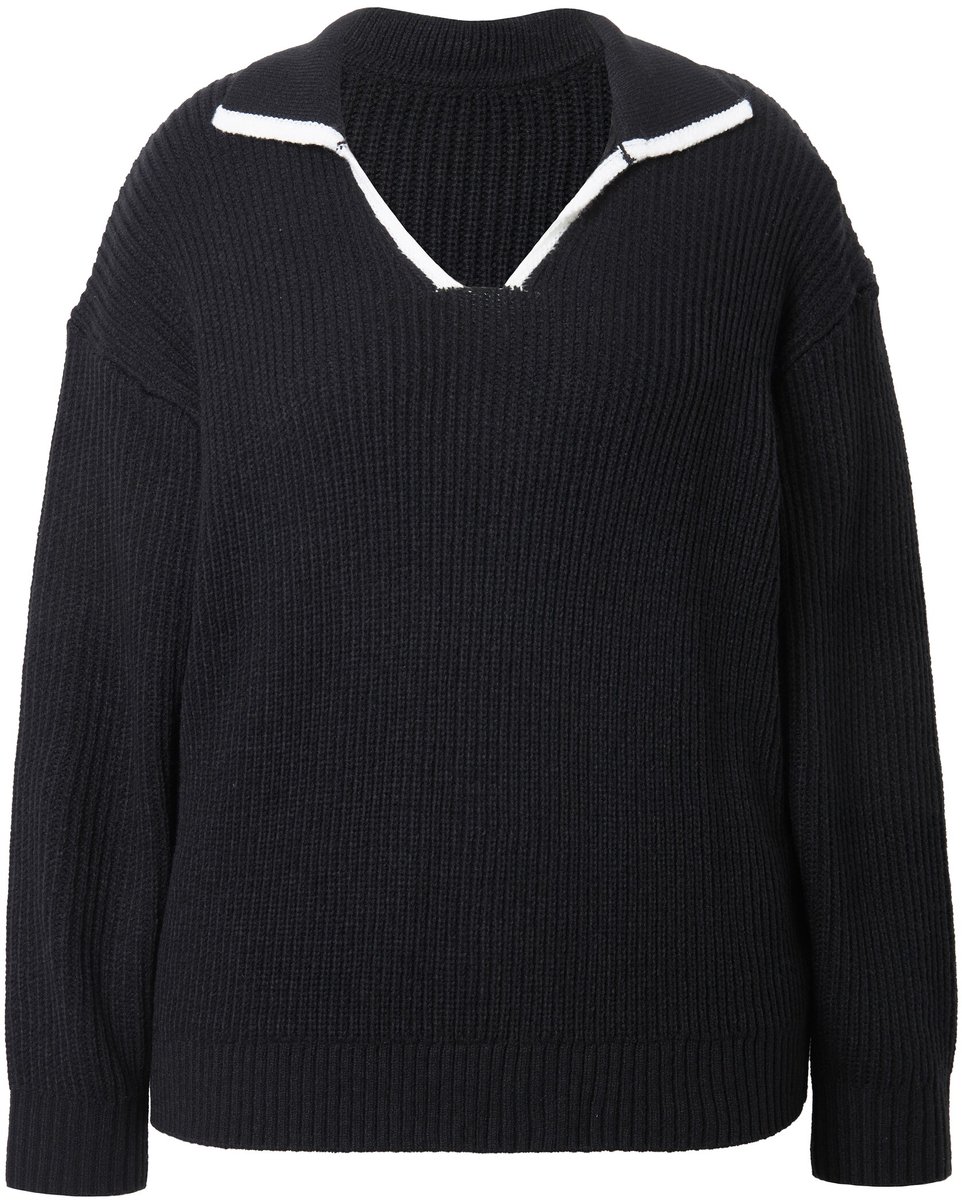 Studio Untold - Dames - Trui oversized structuurbreisel polokraag - Zwart - Maat 42+