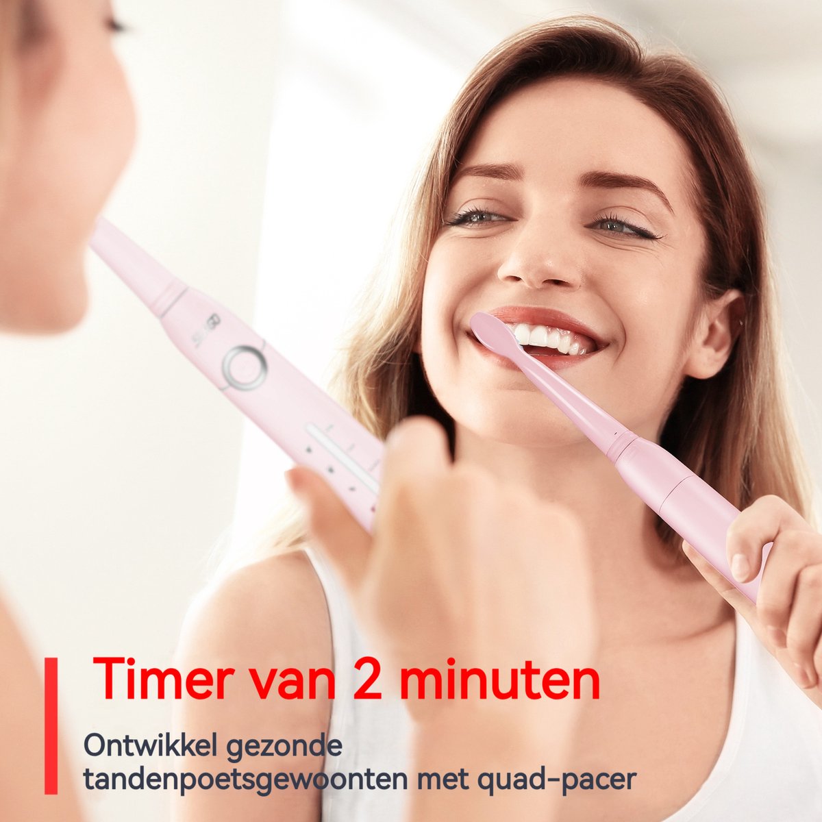 MAKURAZ Elektrische Tandenborstel met 8 Opzetborstels - Roze - afbeelding 2