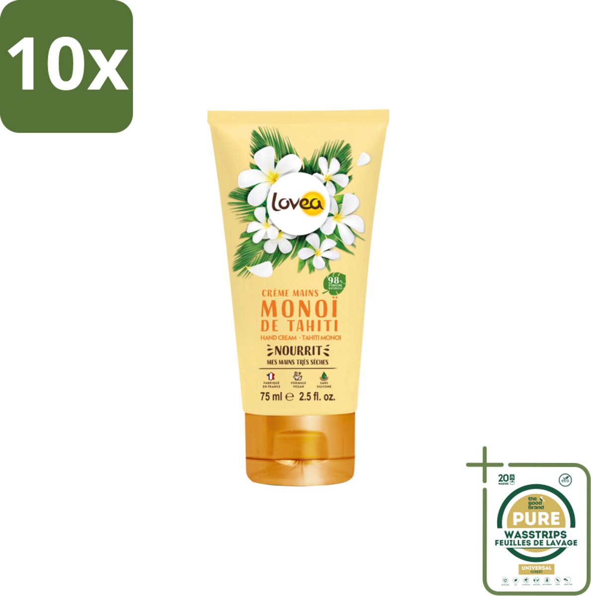 10 x Lovea – Handcrème – Tahiti Monoï – Hydraterend – 75 ml - Grootverpakking - Koffiezetapparaat