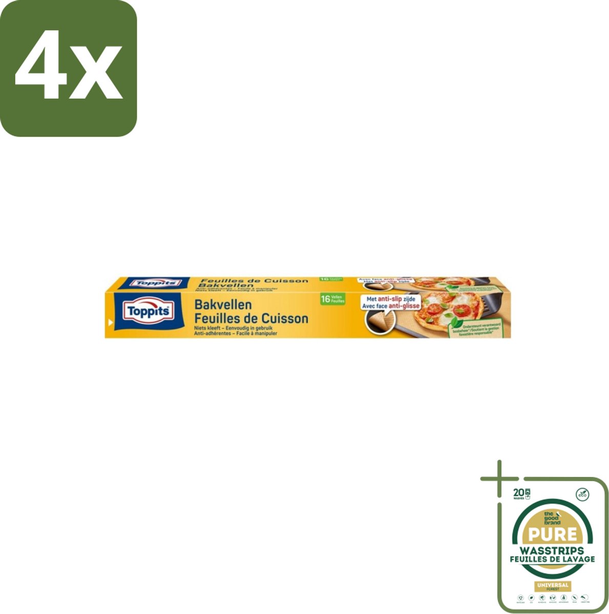 Toppits – Bakpapiervellen – 16 vellen - Voordeelverpakking - 4 stuks - Bakpapier 3d - Bakpapier voor koekjes