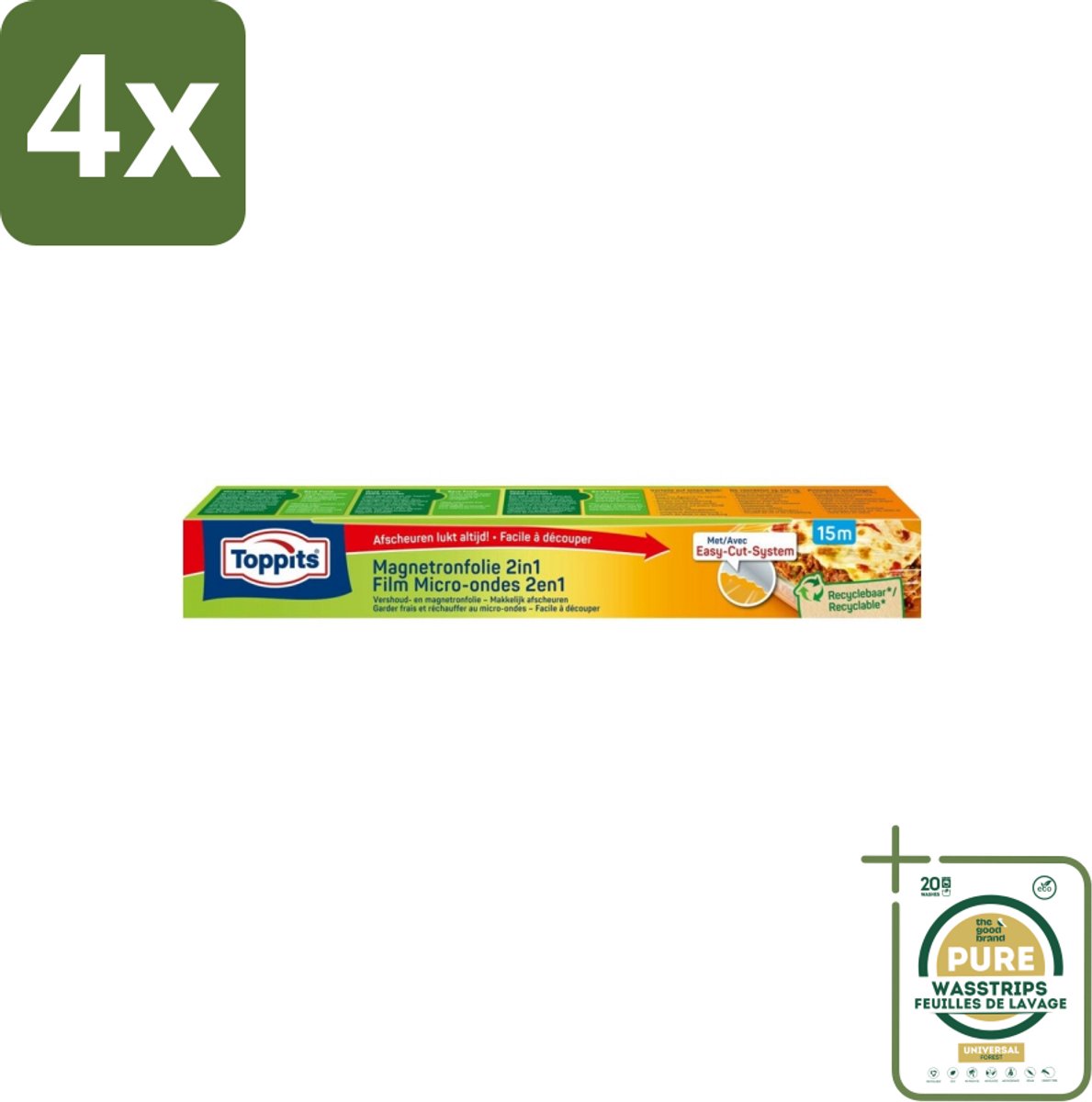 Toppits – Magnetronfolie 2-in-1 – 15 m - Voordeelverpakking - 4 stuks - Opwarmen - Stoomafgifte