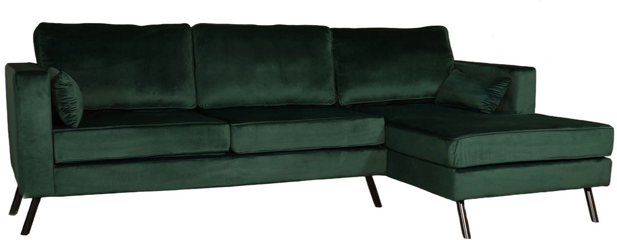 Hoekbank Hilde 270cm loungebank donkergroen velvet rechts bankstel hoeksalon zetel