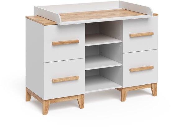 Vitalispa Malia Verschoontafel – 133 x 98 cm XL met 4 laden Wit/Kunstnijverheid