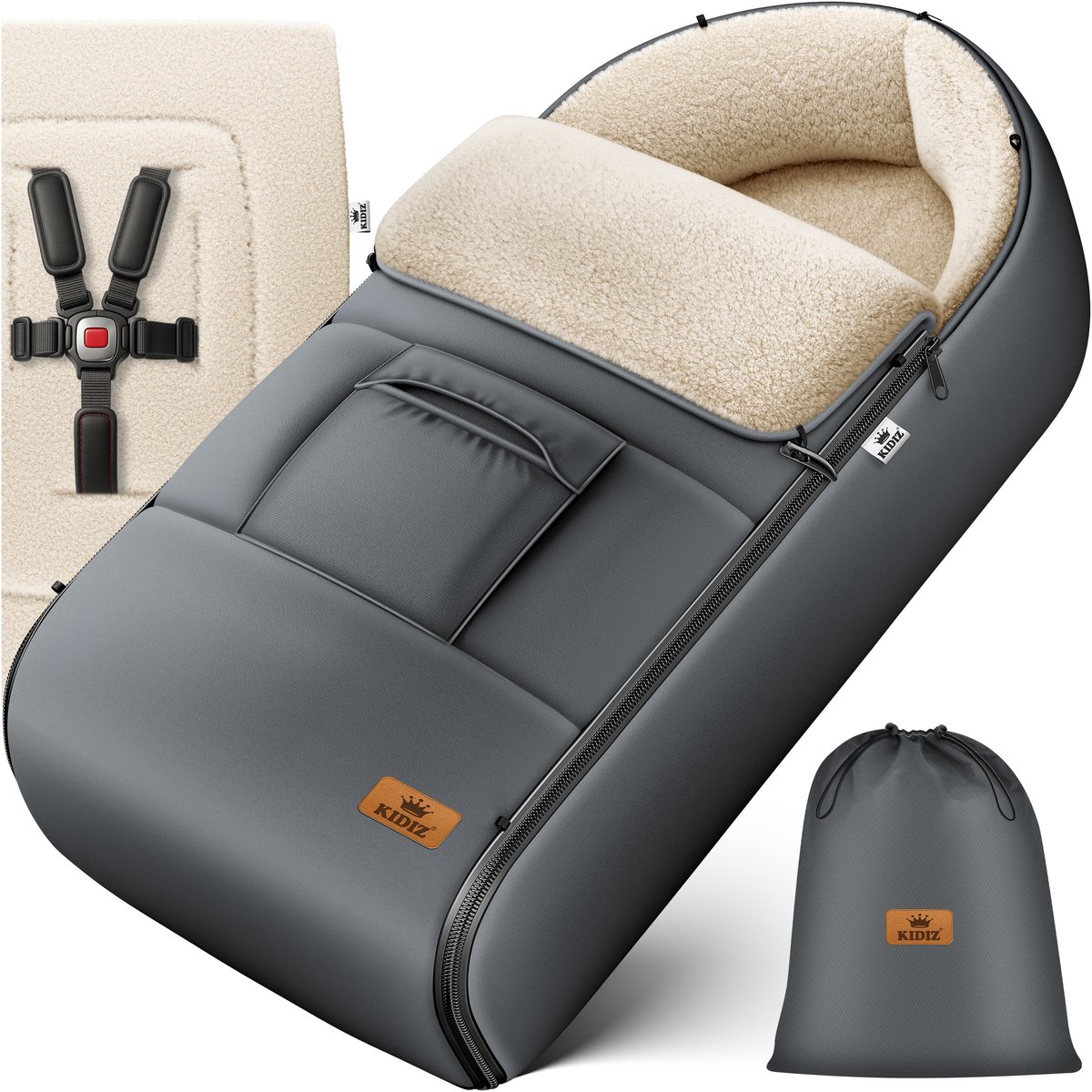 KIDIZ® Voetenzak voor Autostoeltje en Buggy met Ritssluiting - Baby Slaapzak Deken voor Maxi-Cosi & Wandelwagen / Kinderwagen - Antraciet