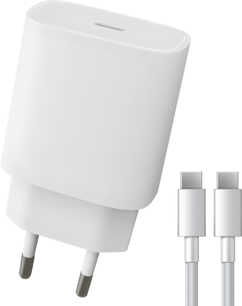 Nuvance USB C Adapter - 30W Snellader - Incl 2M 60W Kabel - USB C - Oplader - USB C naar USB C - Oplaadkabel - Wit