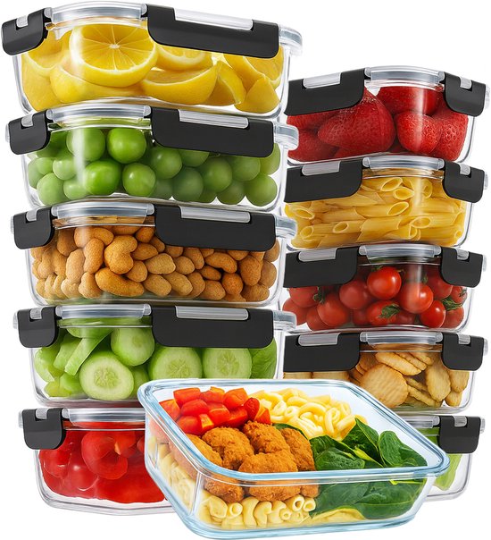 Aviro Vershoudbakjes Glas - Meal Prep Bakjes - Diepvriesbakjes - Met Deksel - 10 Stuks 1040ml / 340ml