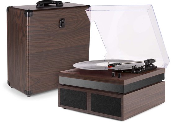 Retro platenspeler met platenkoffer - Fenton RP165D - Vinyl LP speler met Bluetooth - Donkerbruin Hout