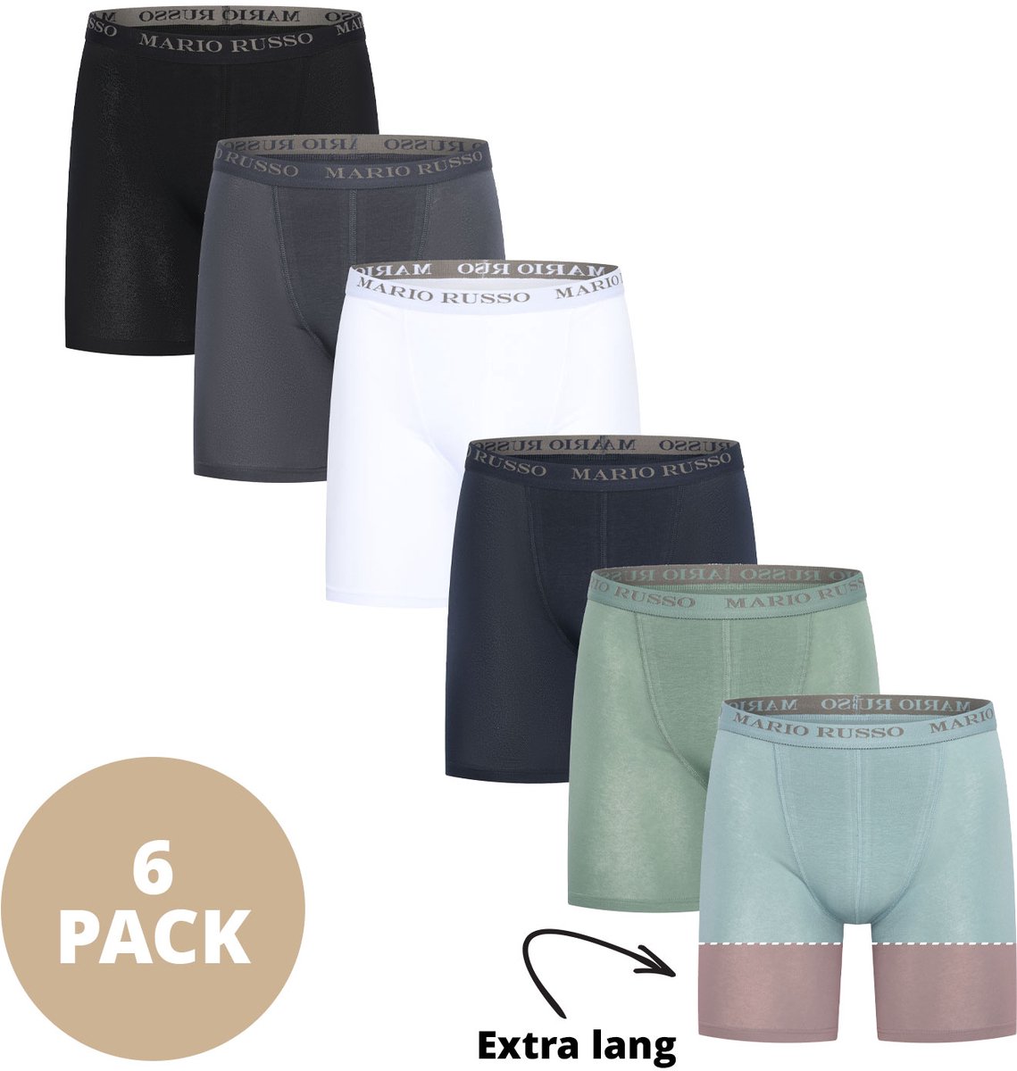 Mario Russo Boxershorts - Boxershort heren - Onderbroeken heren Extra lange pijpen - 6-pack - Mix - Maat S