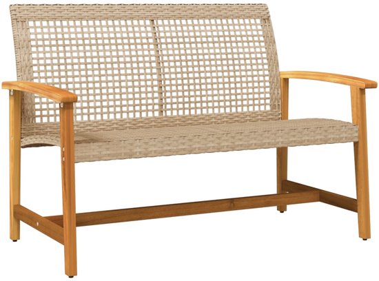 Banc de jardin vidaXL 112 cm en rotin et bois d'acacia beige - Chaise longue - Temps en plein air - Détente - Set de patio
