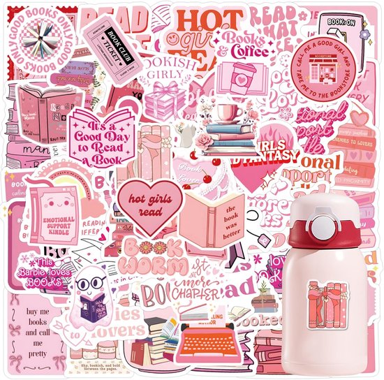 120 Stuk Boeken Sticker Set - Waterdichte Roze Boeken Stickers - Aesthetic Stickers voor Laptop - Scrapbook - Waterflessen - Skateboard - Case - DIY Kunstprojecten