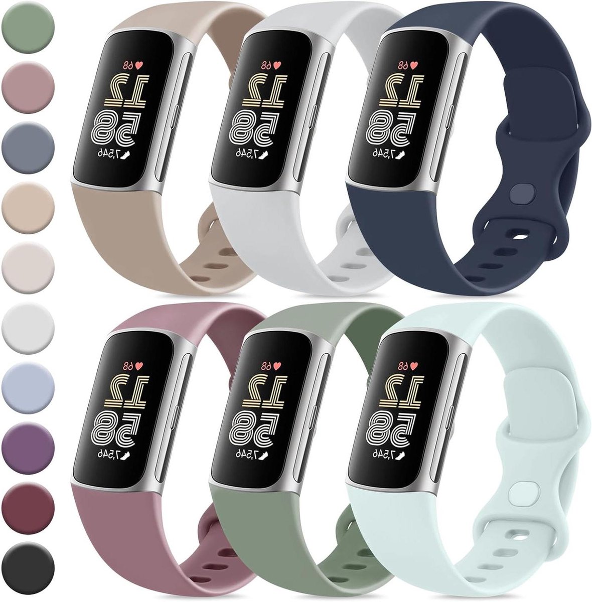 CSGoods - Armband Set voor Fitbit Charge 6 en Charge 5 - Sportieve siliconen armbanden voor dames en heren