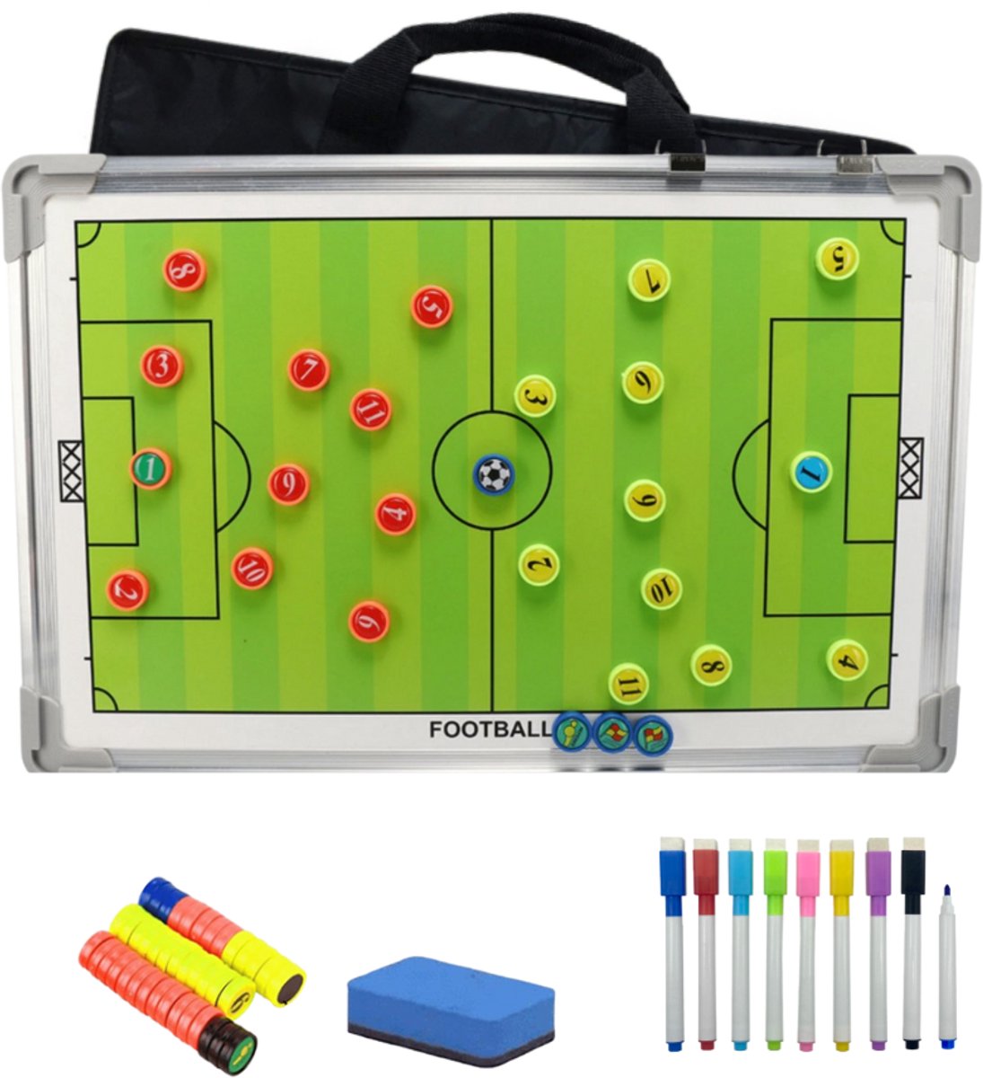 Tacktiekbord voetbal - INCLUSIEF Draagtas & Stiften! - WM Sports - coachbord voetbal - voetbal whiteboard groen - voetbal magneetbord voetbal - tactiekmap voetbal - tactiekbord voetbal met draagtas - 45.5 x 30.5 cm - groen