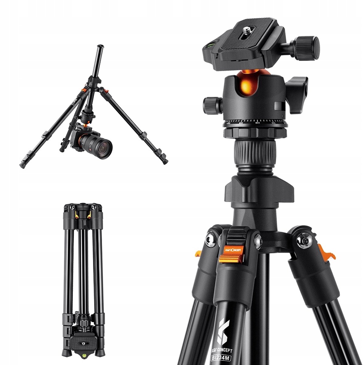 K&F Concept Statief K234A0: 163cm, Kogelkop, Smartphonehouder
