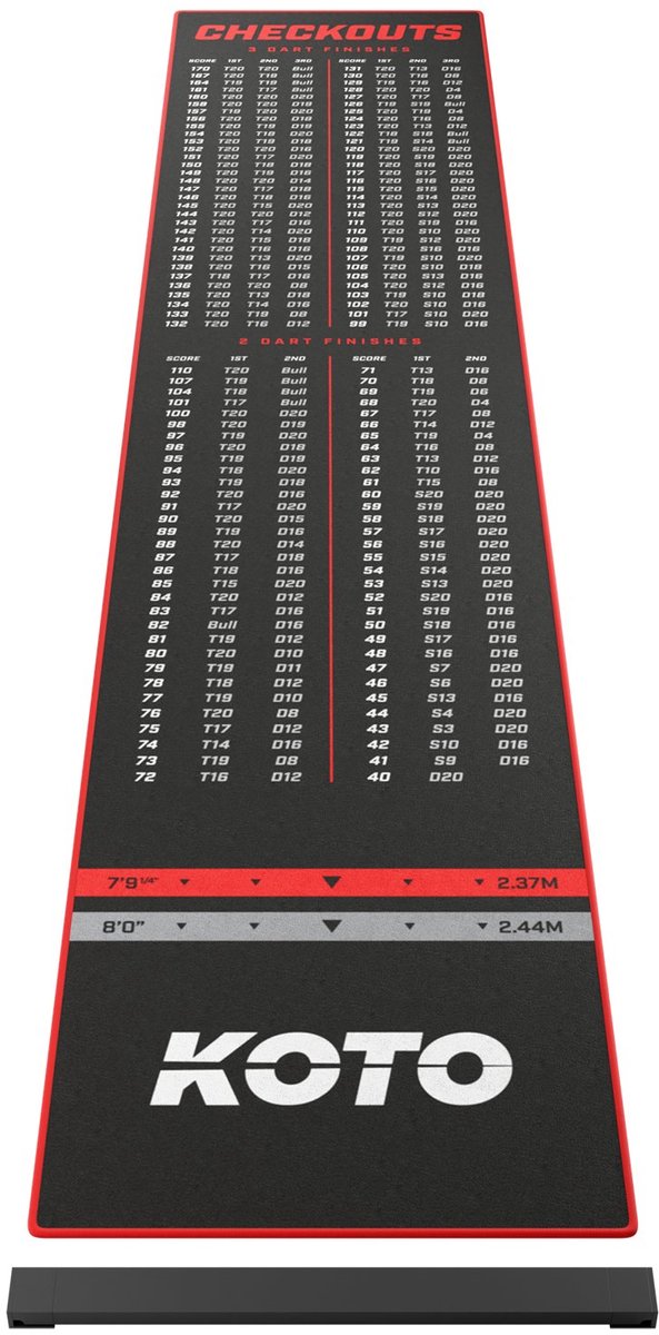 KOTO - Oche Carpet Checkout - Dartmat - Rood 285 x 60 cm + Oche Score Indicator - Antislip
