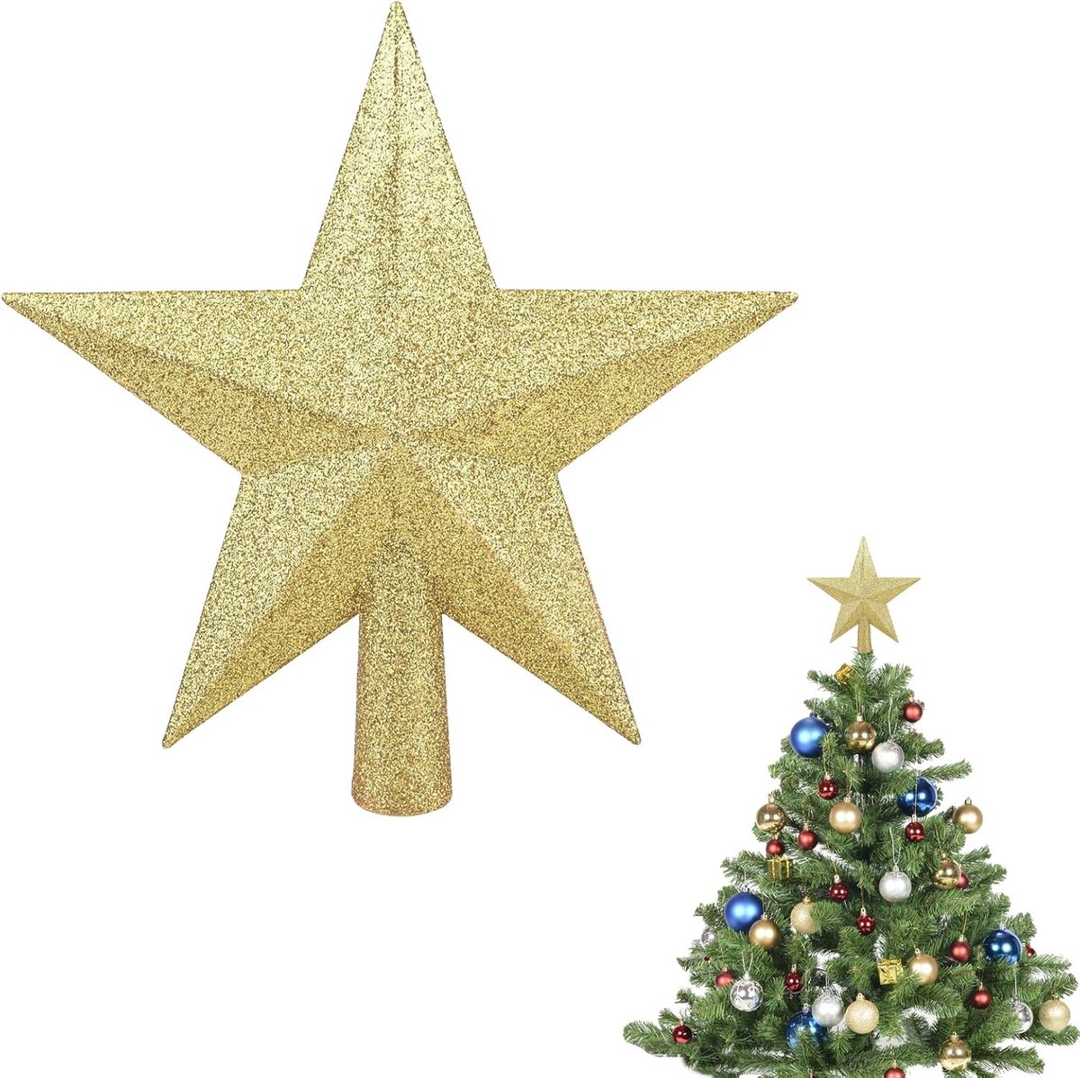 Kerstboom Ster Topper - Zilveren 20cm - Merkloos - Kerstdecoratie.