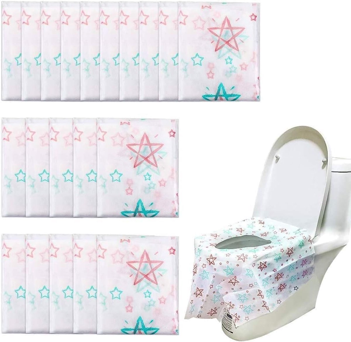 20 Pcs Wegwerp Toiletbril Bescherming XL Trainingstoeltje Deksel Anti-Slip Waterdicht voor Baby en Zwangere Moeder in Openbare Toiletten