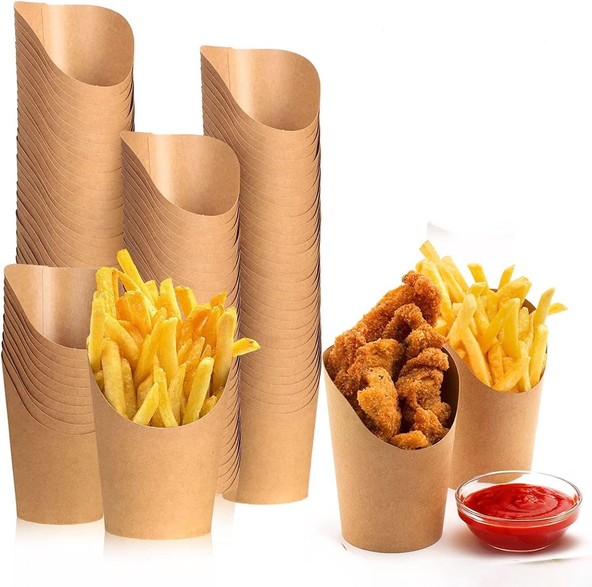 Allecto plus - Kraftpapieren bekers 350 ml voor bubbelwafels, friet, popcorn - 50 stuks.