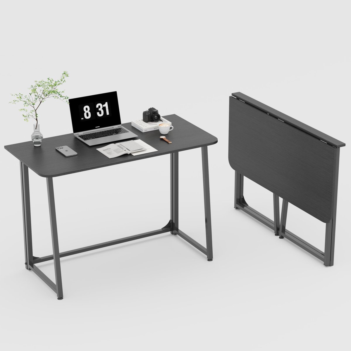 Unyqoos Compact inklapbaar bureau voor efficiënte werkruimte in kleine kamers zwart