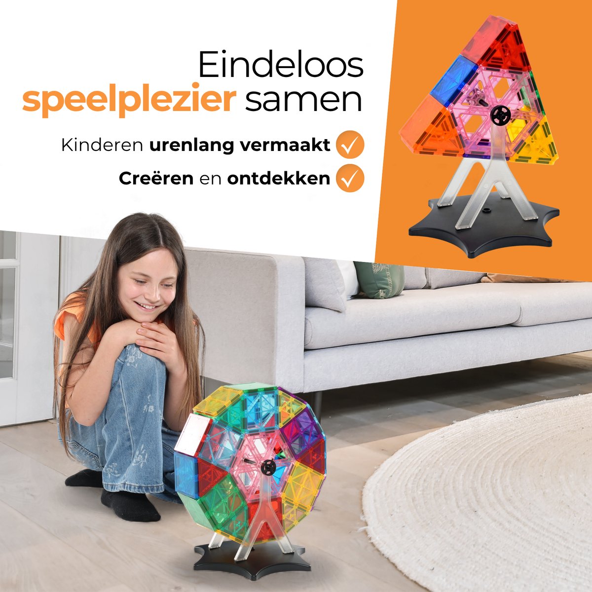 Magna Minds - Ferris wheel - Magnetic Tiles - Magnetisch Speelgoed - Constructie speelgoed - Magnetische tegels - Montessori speelgoed - Magnetic toys - Magnetische bouwstenen - Speelgoed Kinderen — afbeelding 6
