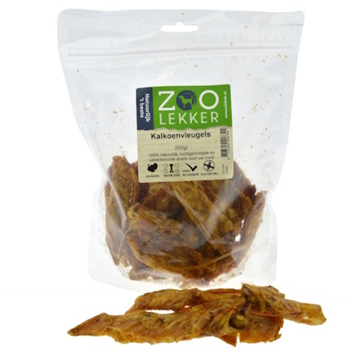 Zoolekker Kalkoenvleugels hondensnack - natuurlijke, krokante snack voor hond en kat, 250 g