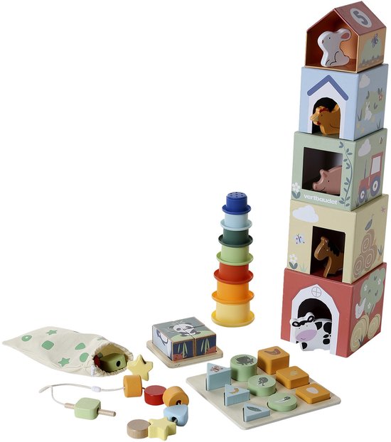 Coffret Découverte Vertbaudet : MOTRICITÉ FINE, ÉQUILIBRE ET RAISONNEMENT, fabriqué en bois certifié FSC®.