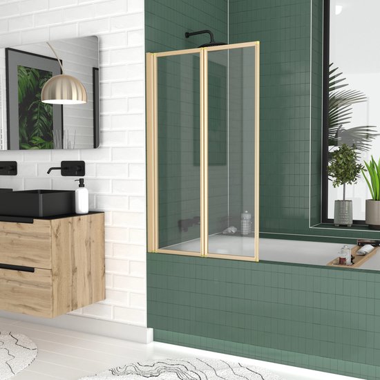 Pare baignoire Pivotant 2 Volets Or Doré Brossé - Verre Trempé 4mm - DUPLO