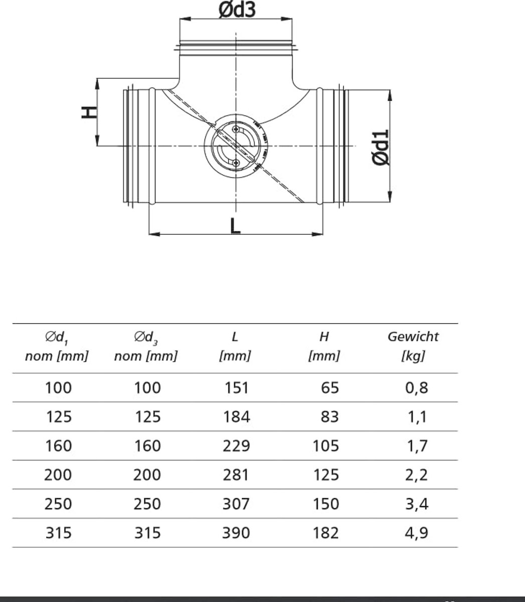 Omleidingsklep voor Woonkamerventilatie - 125 mm Bypass T-stuk