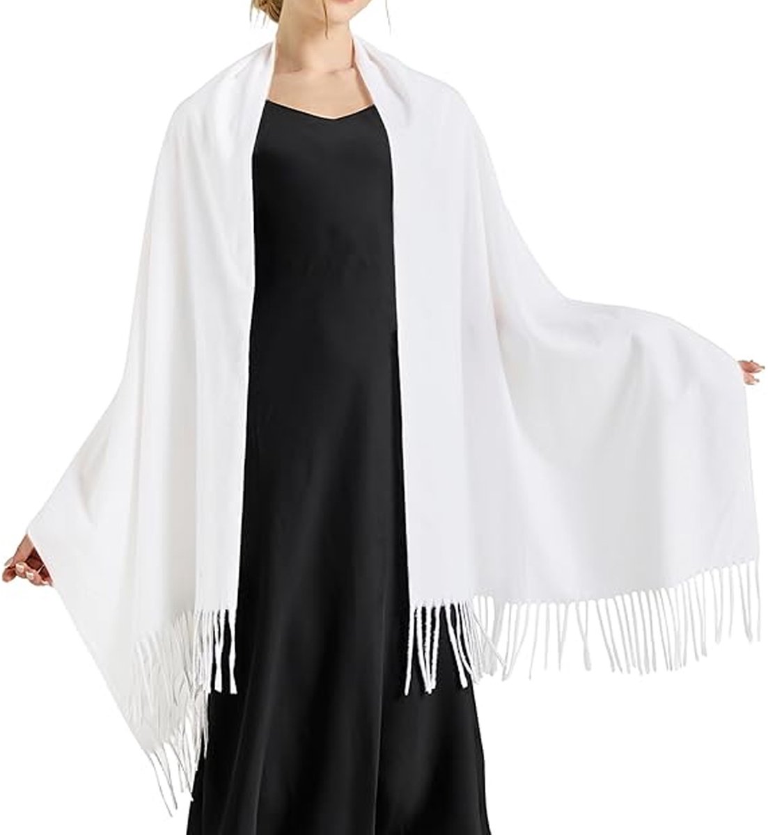 Pashmina Sjaal - 200 x 65 cm - Zachte Warme Omslagdoek - Bruiloft Avondjurk - Dames Sjaal - Cadeau Idee - Crème