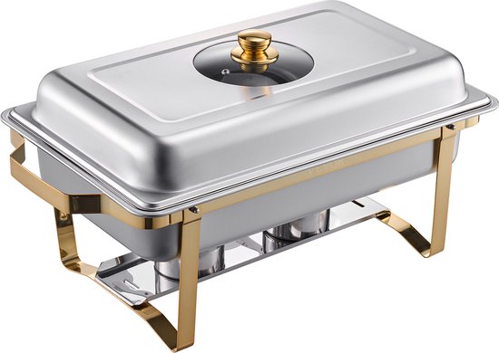 VEVOR Chafing Dish Buffetset 4-delige Roestvrijstalen Voedselwarmer Met 4 Grote Pannen 75 L Rechthoekige Cateringwarmtedispenser Met Deksel
