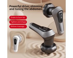 Zwarte fascia massager, full-body massager, kan worden gebruikt om de huid te verstevigen. Het is uitgerust met vijf vervangbare massagekoppen om aan verschillende massag behoeften te voldoen, met 9 niveaus van intensiteitsregeling.