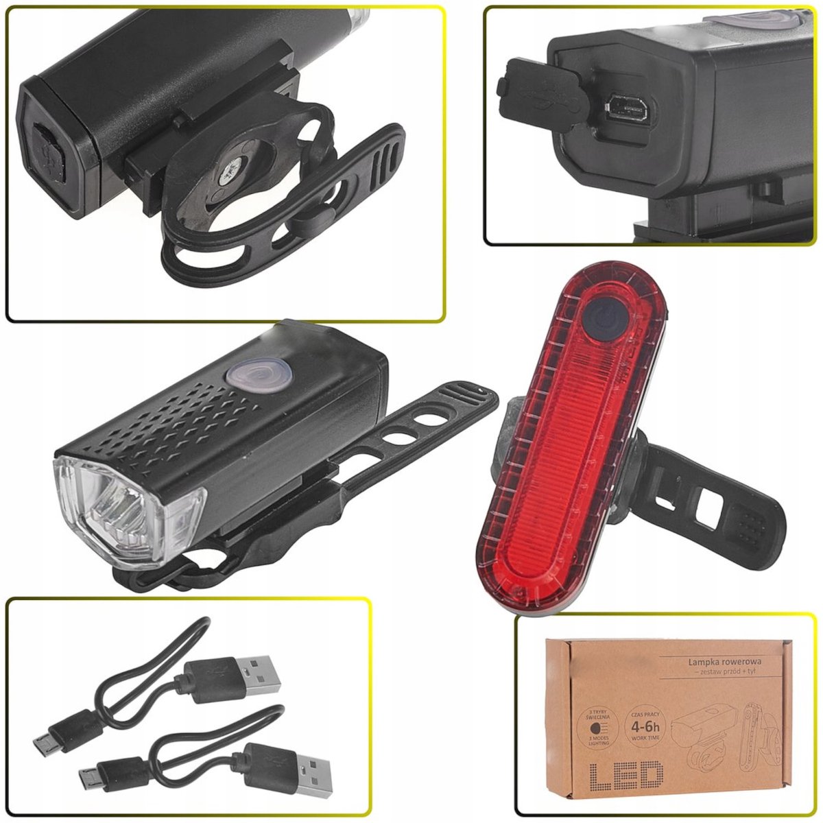 Waterdichte Fietslamp Set USB LED Voor & Achter Snelmontage