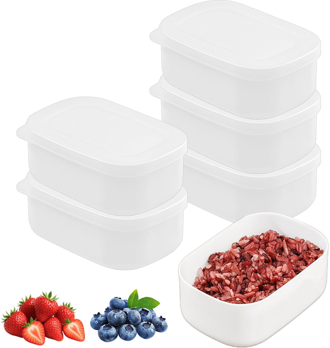 Unyqoos® Set van 6 kleine herbruikbare plastic bewaardozen met deksel, 280 ml