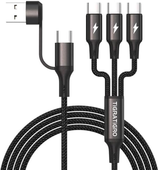 3-in-1 Oplaadkabel 1,8 m - Meervoudige Nylon Kabel met USB Type C Adapter