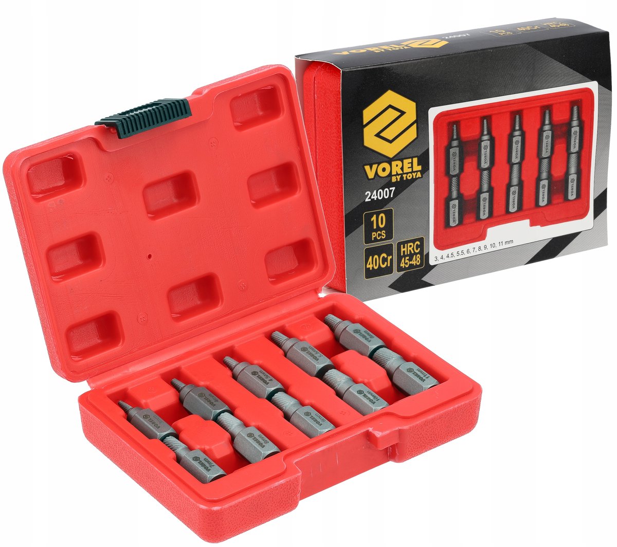 Vorel Set: 10x Schroefverwijderaars voor Beschadigde Schroeven (Hex, Torx, Spline)