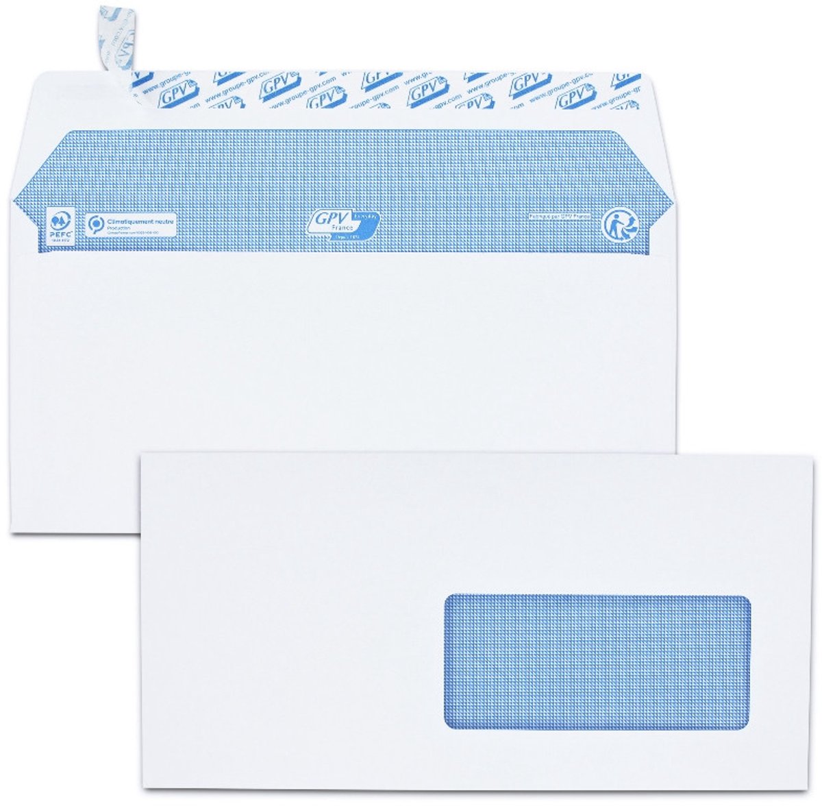 GPV envelop, 110x220 mm, wit, 100 g/m2, zelfkl., venster re. 45x100 mm, 200 st.