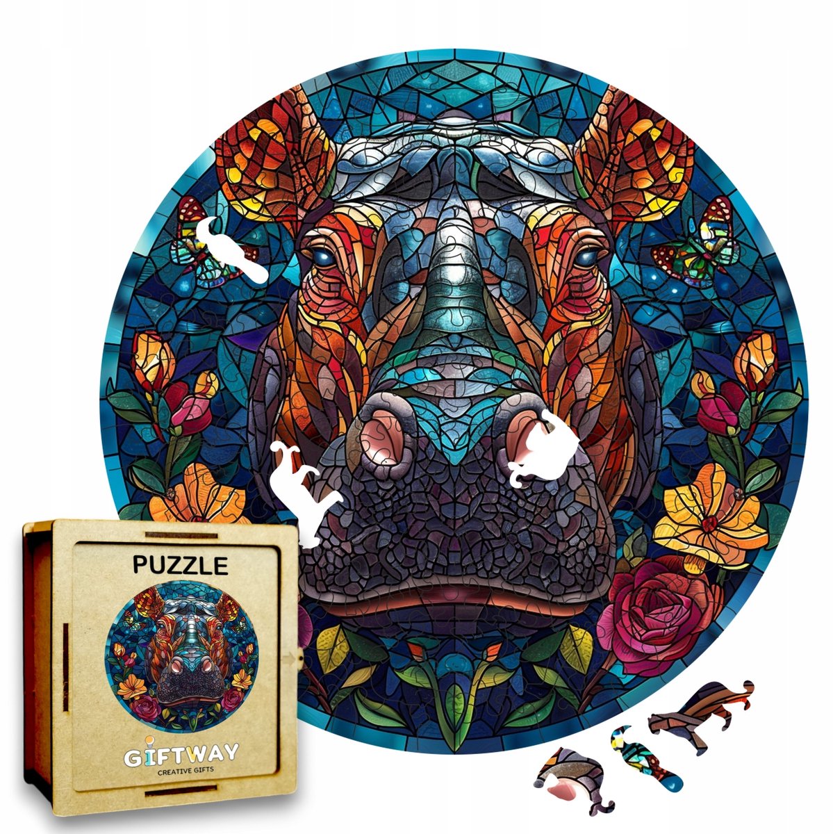 Houten puzzel Nijlpaard 224 stukjes - 3D dierenpuzzel
