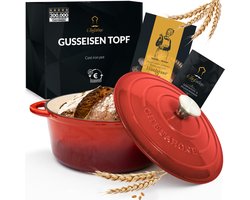 Gietijzeren Pan Chefarone 4.7L - Braadpan Inclusief Deksel - Kookpan voor alle Warmtebronnen - Kookpot Ø 26CM - Geëmailleerd Rood - Cadeau voor vrouwen