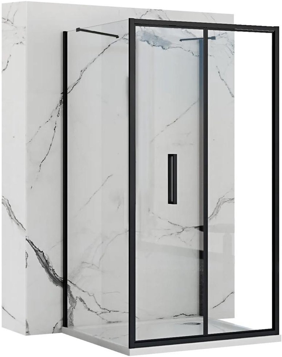Rea Rapid Fold Black 100 X 90 - 195 cm - U-Douchecabine - Rechthoek - Zwart
