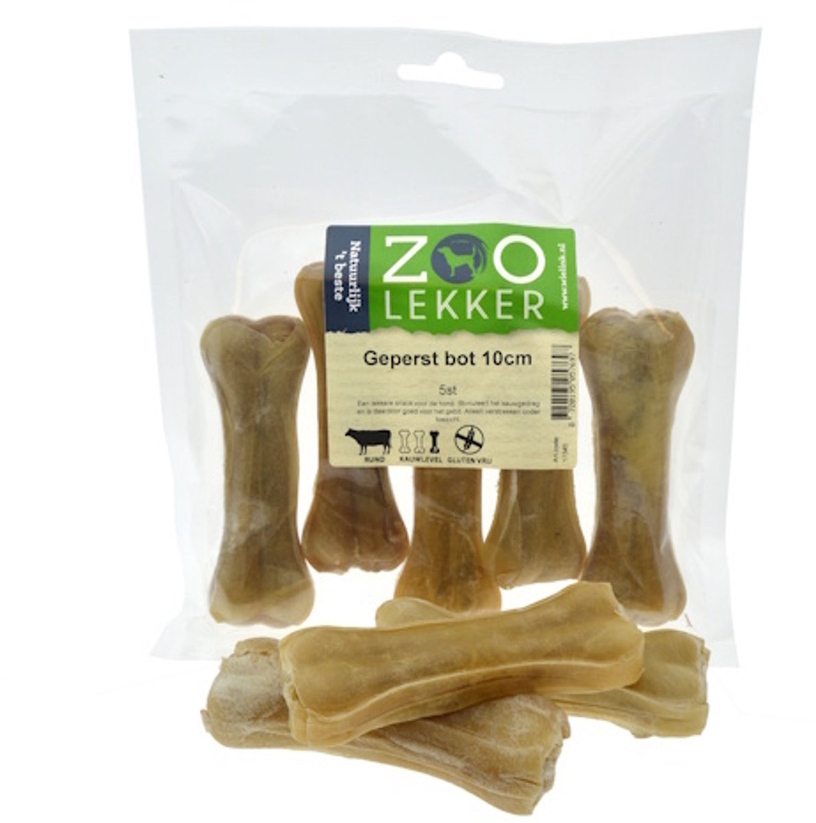 Zoolekker Geperst Bot hondensnack van buffelhuid 10 cm - natuurlijke kauwsnack per 5 stuks