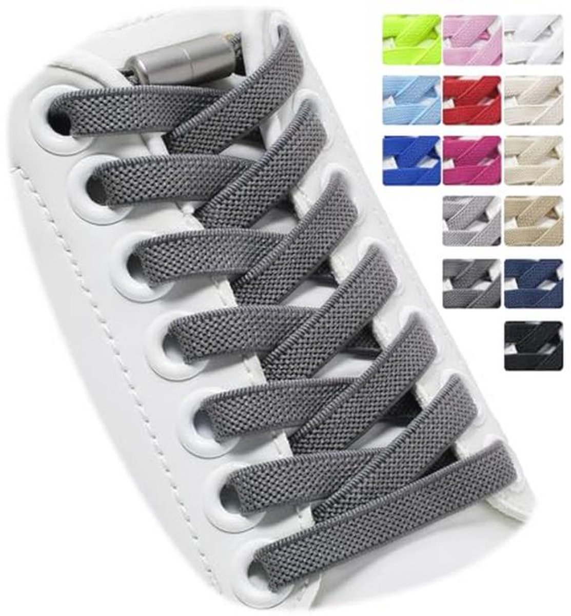 Elastische Schoenveters voor Kinderen en Volwassenen - Plat, Met Metalen Capsule, 2 Paar